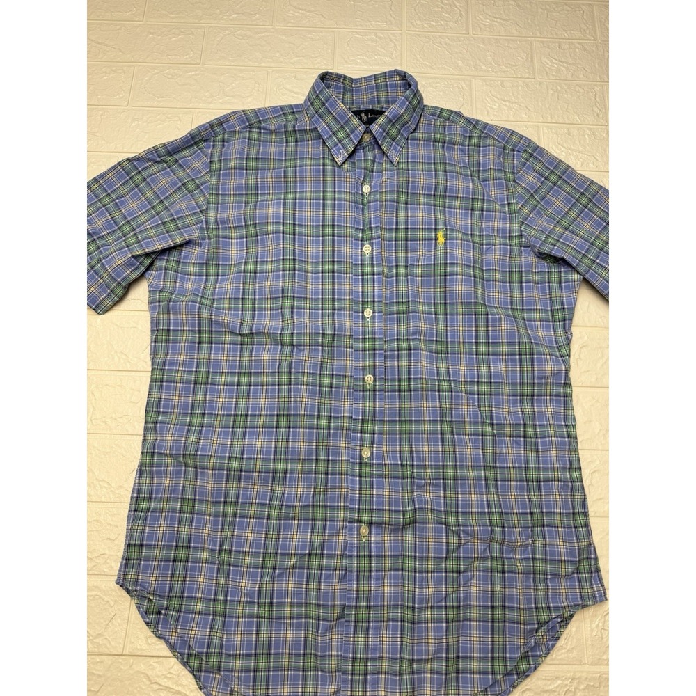 Ralph Lauren Button Down Shirt, Mens Size M,Multicolor Plaid Short Sleeve Cotton